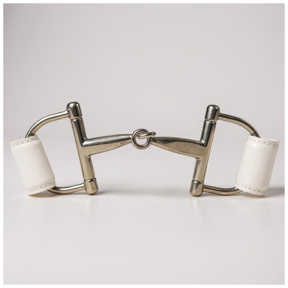 Gucci Vintage White Horsebit Leather Belt w/ Silver Interlocking Buckle 30”x1.5” - Picture 7 of 8